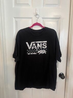 Vans Black T-Shirt with White Distressed Logo